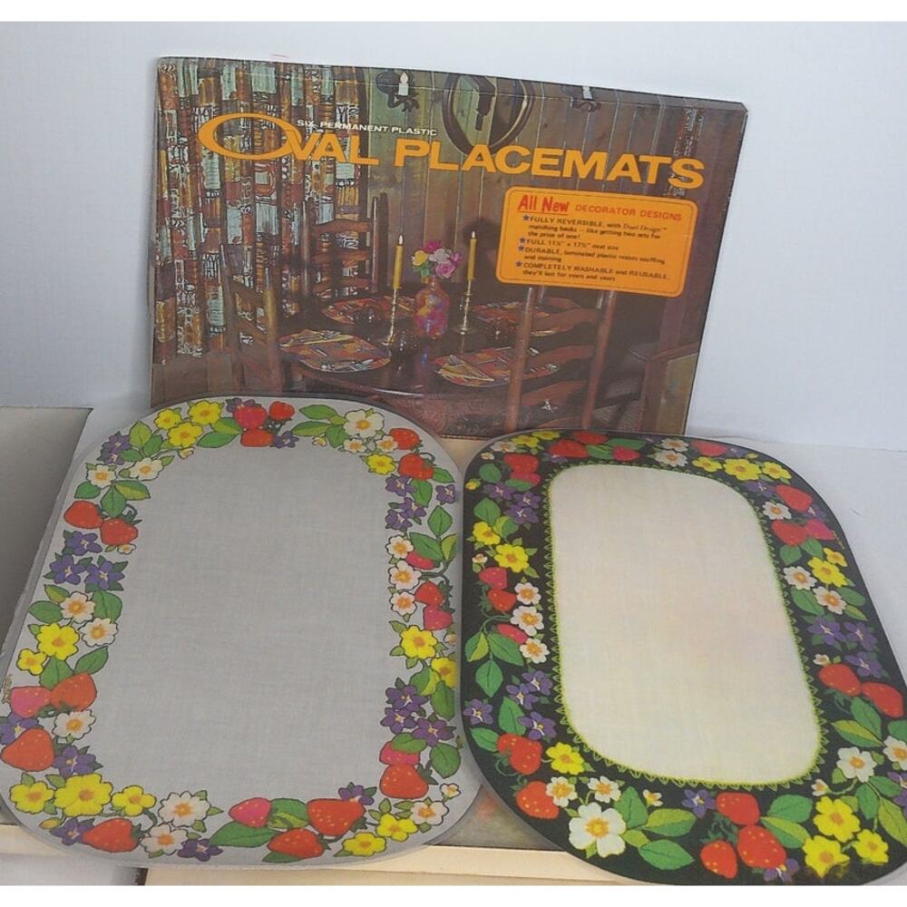 Vintage 70s Bright of America Strawberry Placemats Set 6 Retro Cottagecore New - Picture 13 of 13
